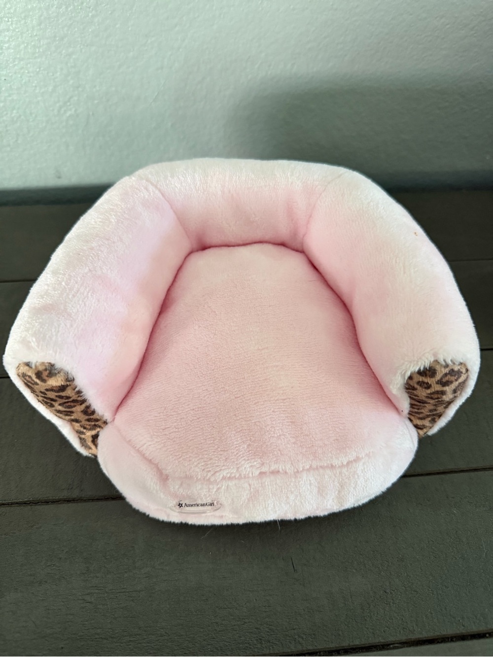 American Girl Light Pink Plush Kids Lounge Chair with Leopard Print Accents